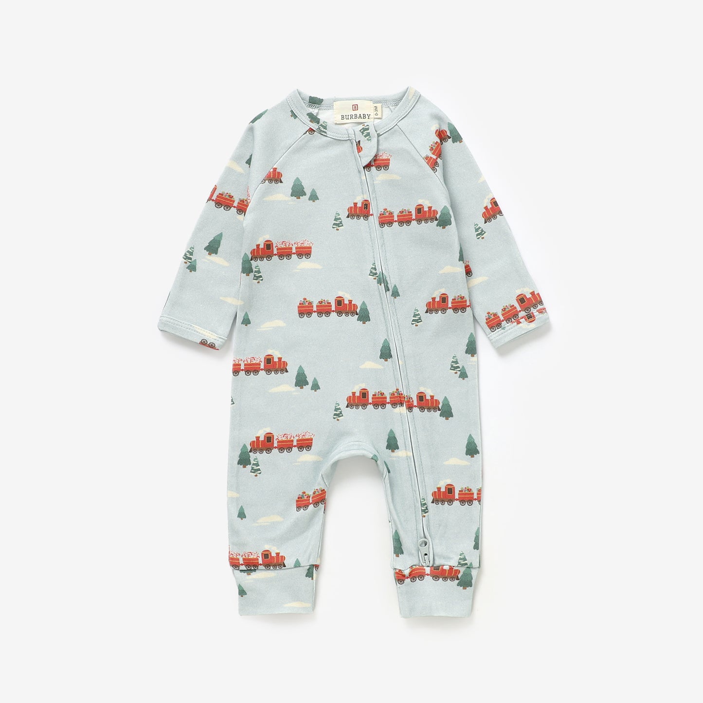 All Aboard 100% Organic Cotton Two-Way Zipper Baby Romper | Burbaby