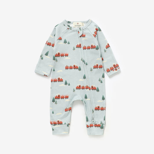 All Aboard 100% Organic Cotton Two-Way Zipper Baby Romper | Burbaby
