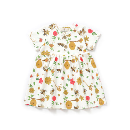 Bee Happy 100% Organic Cotton Short Sleeve Button Dress | Soft, Comfortable & Stylish
