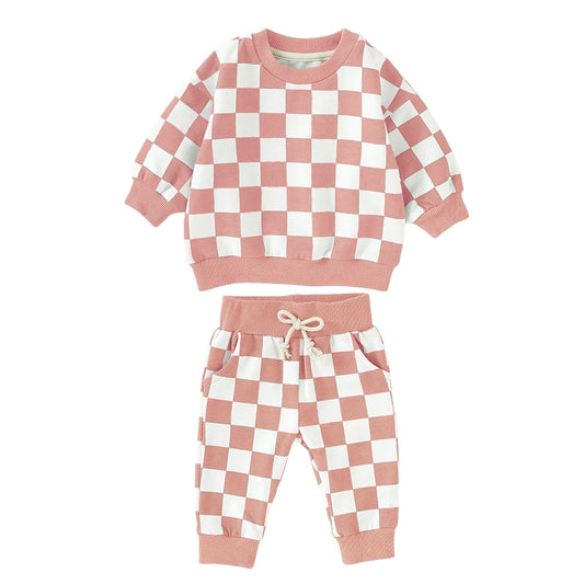Checkered Sweater and Jogger Set | 95% Organic Cotton and 5% Spandex | Soft, Stylish & Comfortable for All Seasons