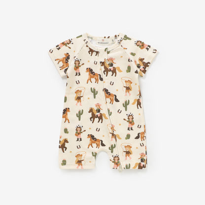 Wildflower Cowgirl Short Sleeve 2 Way Zipper Romper | 100% Organic Cotton Baby Romper