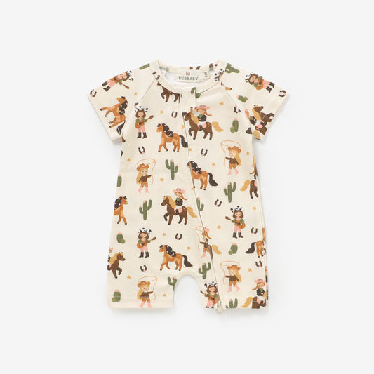 Wildflower Cowgirl Short Sleeve 2 Way Zipper Romper | 100% Organic Cotton Baby Romper
