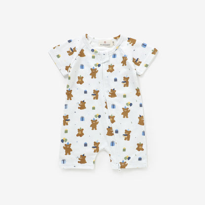 Birthday Bear Boy Short Sleeve Romper | 100% Organic Cotton Baby & Toddler Romper