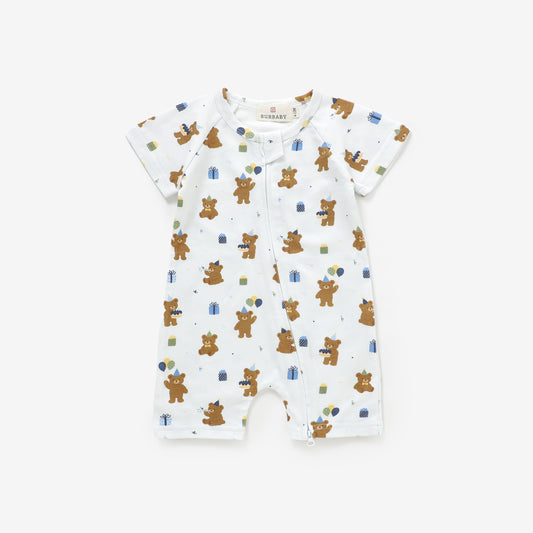 Birthday Bear Boy Short Sleeve Romper | 100% Organic Cotton Baby & Toddler Romper