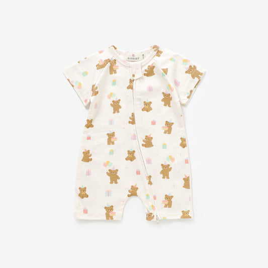 Birthday Bear Blush Short Sleeve Romper | 100% Organic Cotton Baby & Toddler Romper