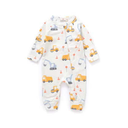 Under Construction Organic Cotton Two-Way Zipper Baby Romper | Burbaby