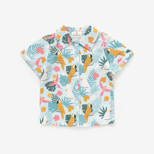 Tropical Parrots Button Shirt | 100% Organic Cotton Baby & Toddler Shirt