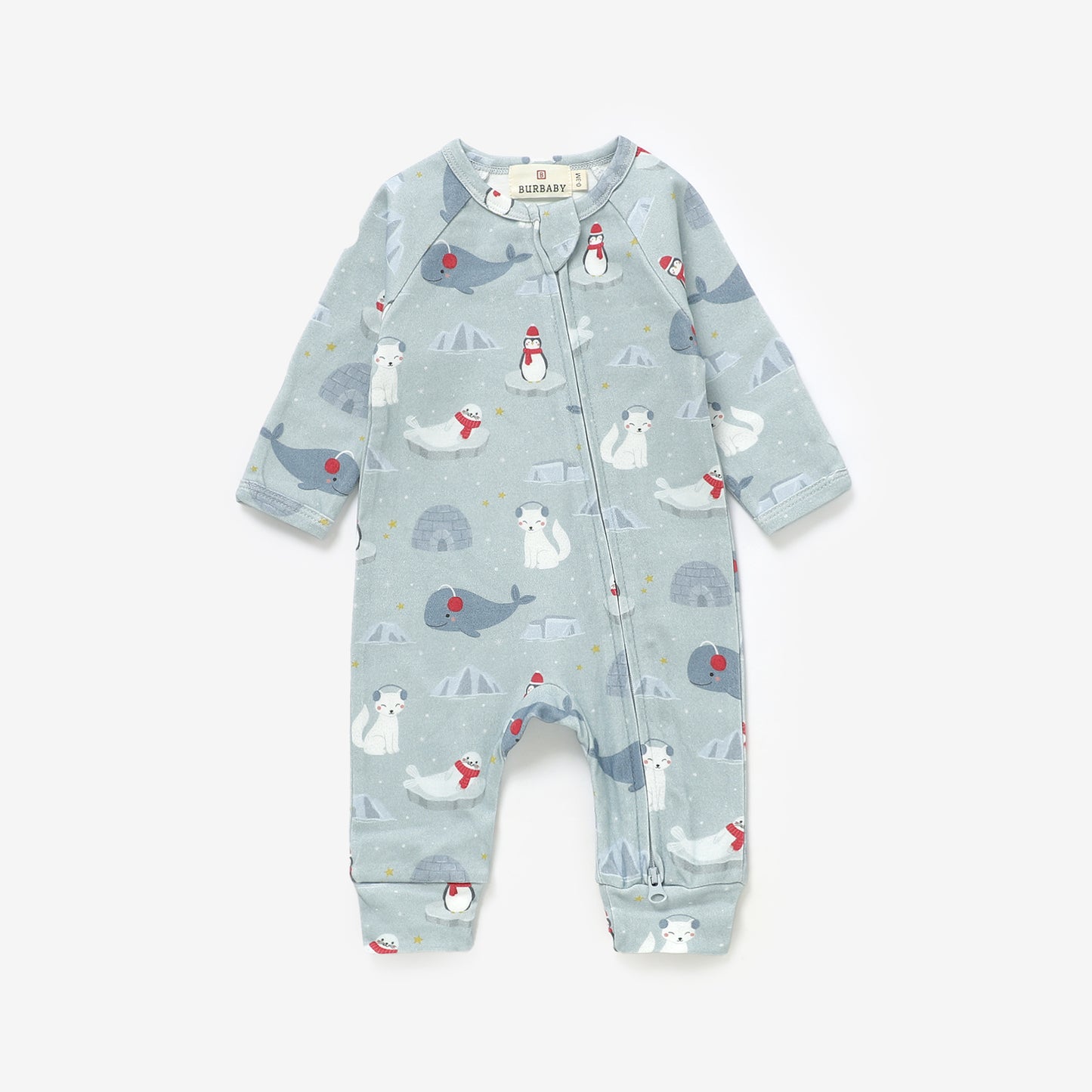 Arctic Friends Organic Cotton Two-Way Zipper Baby Romper | Burbaby