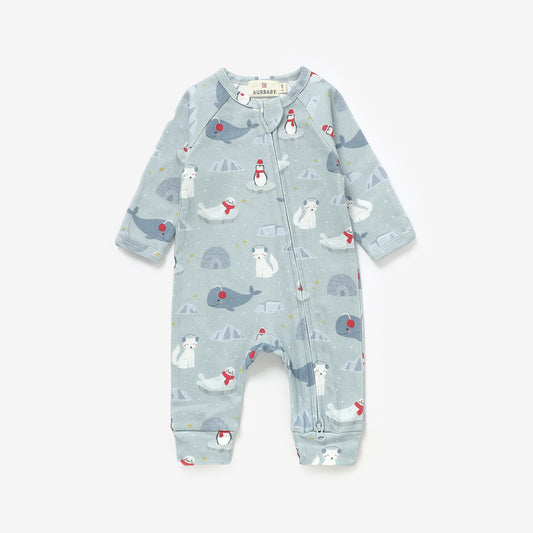 Arctic Friends Organic Cotton Two-Way Zipper Baby Romper | Burbaby