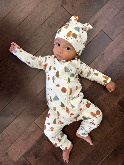 True North Friends Organic Cotton Canadian Wildlife Two-Way Zipper Baby Romper | Burbaby