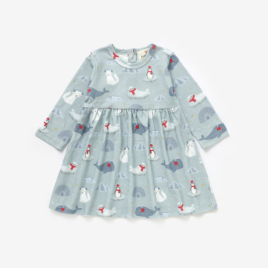 Arctic Friends Organic Cotton Long Sleeve Dress | Burbaby
