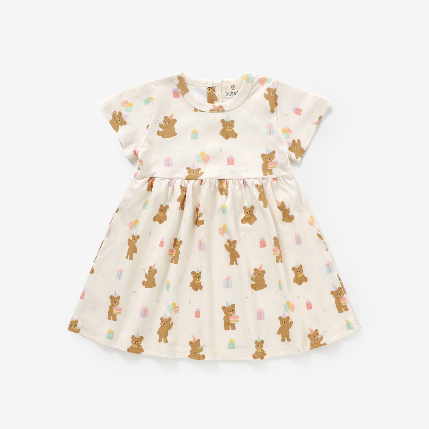 Birthday Bear Blush Short Sleeve Dress | 100% Organic Cotton Baby & Toddler Dress
