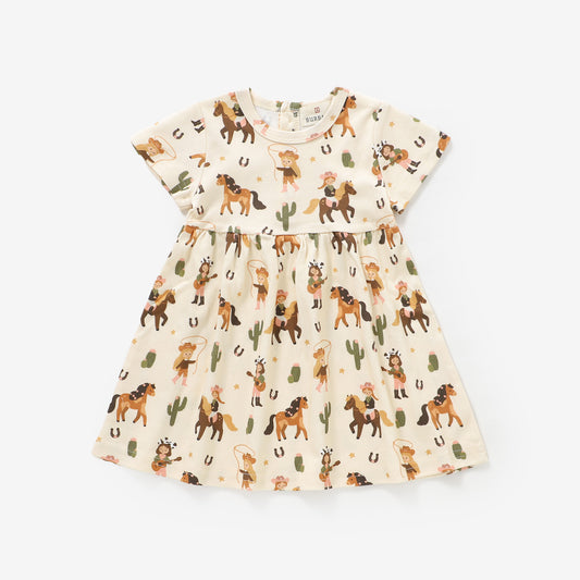 Wildflower Cowgirl Short Sleeve Button Dress | 100% Organic Cotton Baby & Toddler Dress