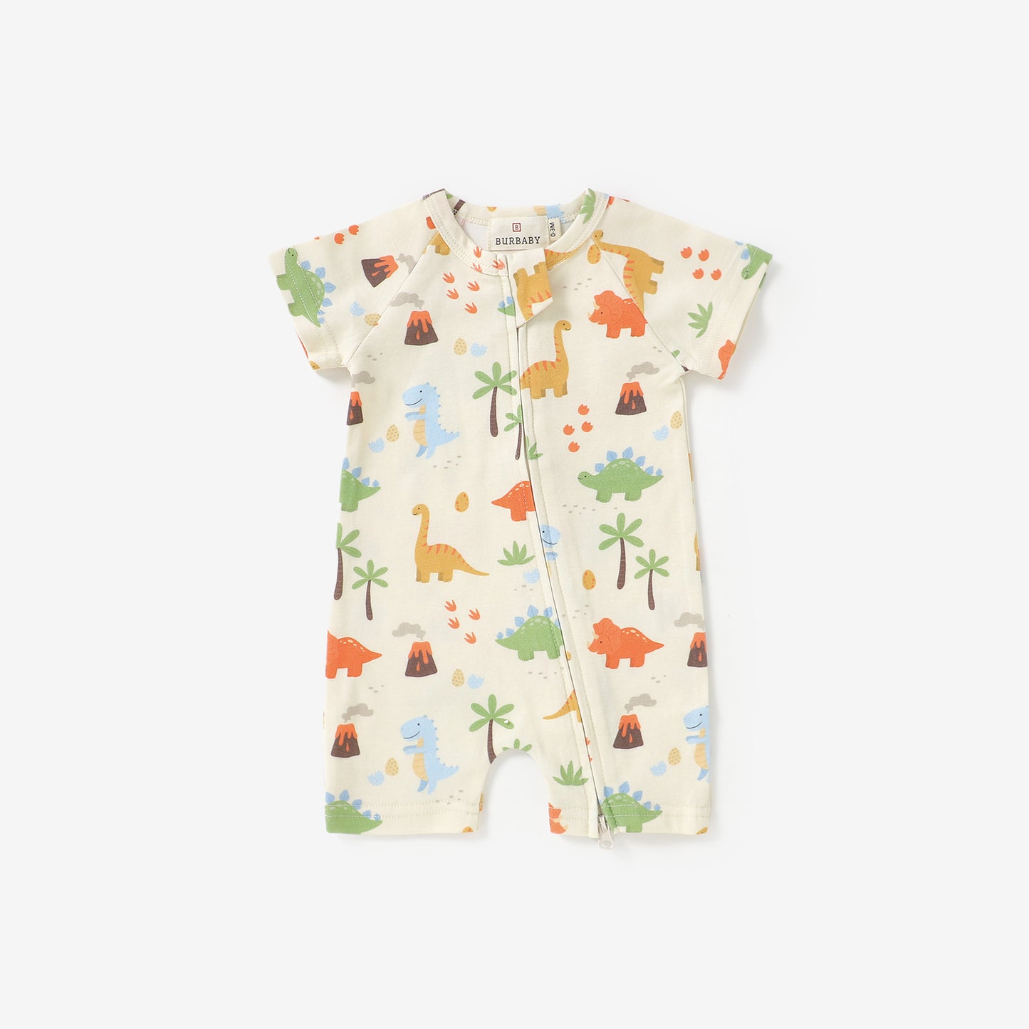 Spring 2026 Dino Adventure Short Sleeve 2 Way Zipper Romper | 100% Organic Cotton Baby Romper