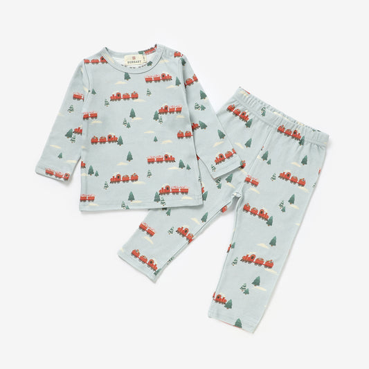 All Aboard Organic Cotton Two-Piece Pajama Set | Burbaby