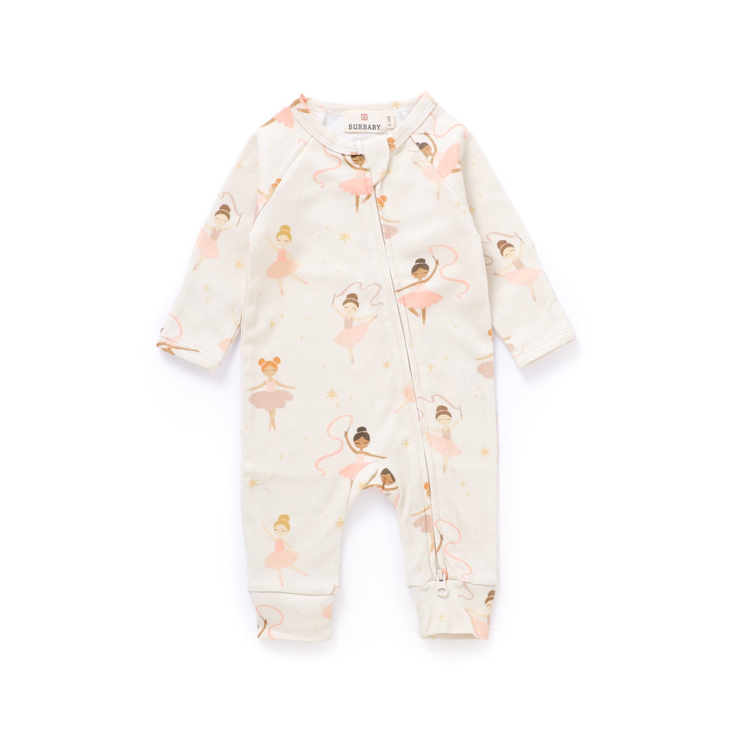 Ballerina Dreams Organic Cotton Two-Way Zipper Baby Romper | Burbaby
