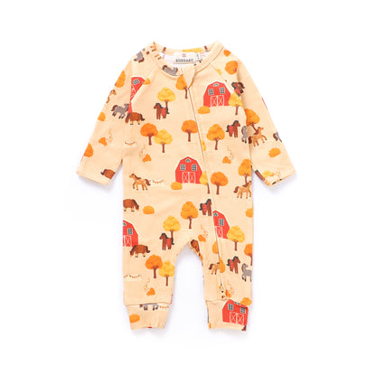 Autumn Farm Organic Cotton Two-Way Zipper Baby Romper | Burbaby