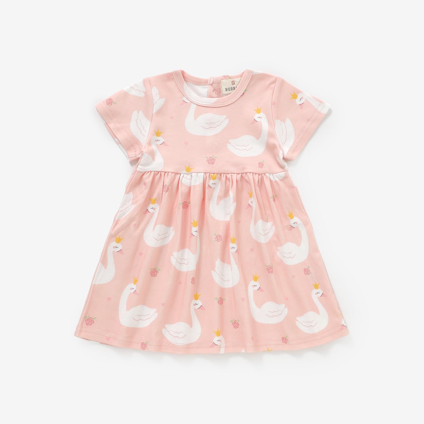 Swan Princess Short Sleeve Button Dress | 100% Organic Cotton Baby & Toddler Dress