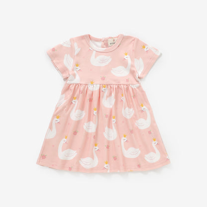 Swan Princess Short Sleeve Button Dress | 100% Organic Cotton Baby & Toddler Dress