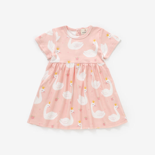 Swan Princess Short Sleeve Button Dress | 100% Organic Cotton Baby & Toddler Dress