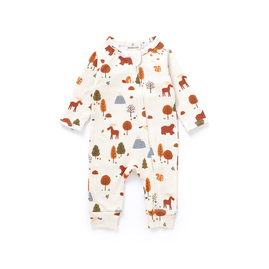 True North Friends Organic Cotton Canadian Wildlife Two-Way Zipper Baby Romper | Burbaby