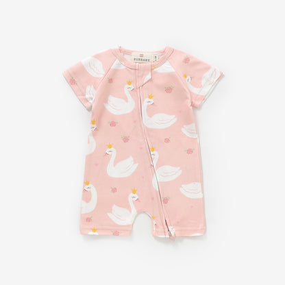 Swan Princess Short Sleeve 2 Way Zipper Romper | 100% Organic Cotton Baby Romper