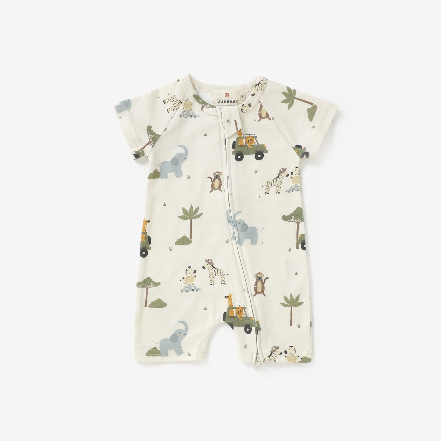 Spring 2026 Safari Adventure Short Sleeve 2 Way Zipper Romper | 100% Organic Cotton Baby Romper