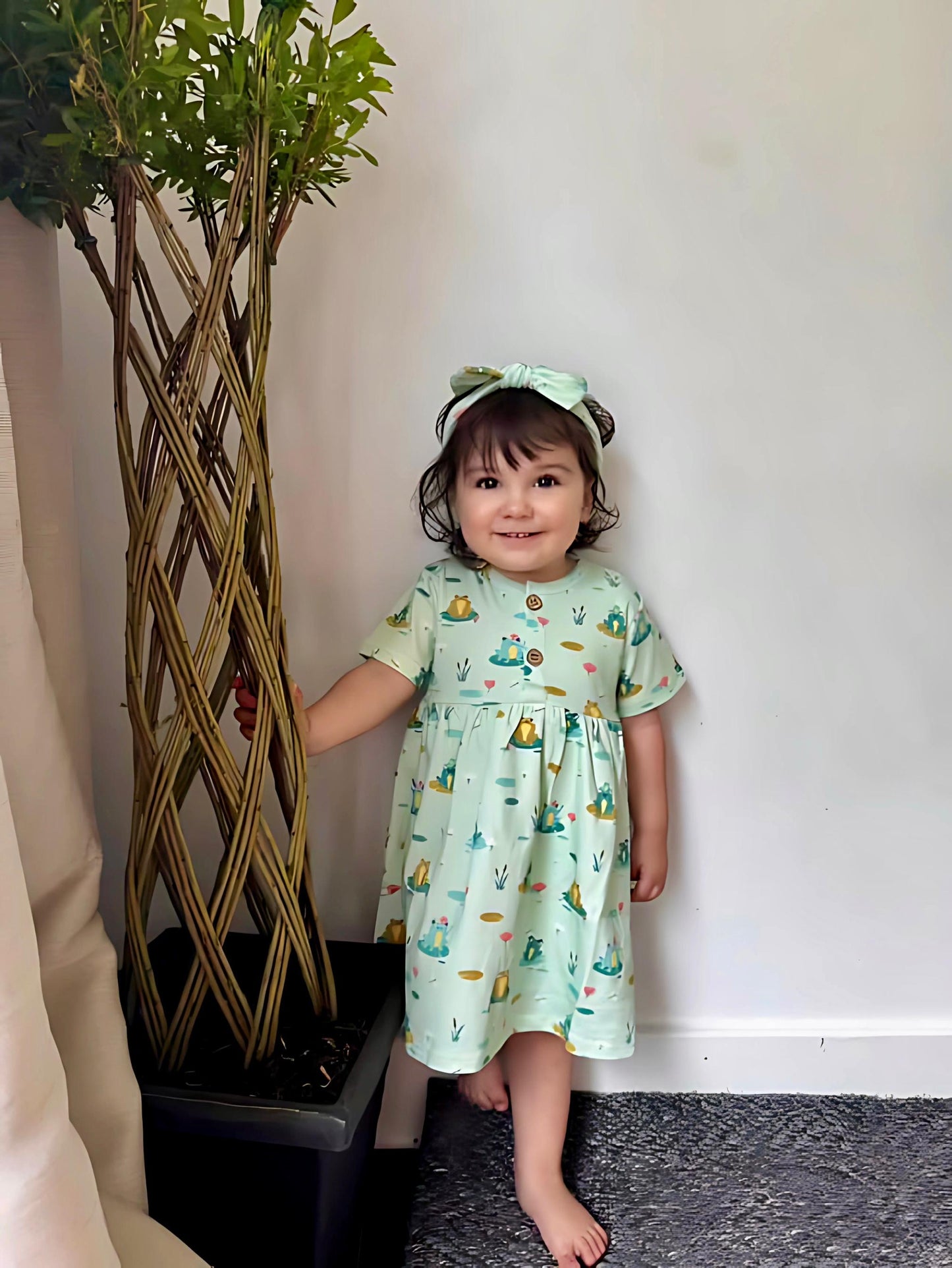 Leaping with Love Dress 100% Organic Cotton Short Sleeve Button Dress, Soft, Comfortable & Stylish