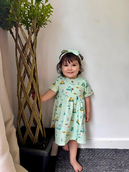 Leaping with Love Dress 100% Organic Cotton Short Sleeve Button Dress, Soft, Comfortable & Stylish