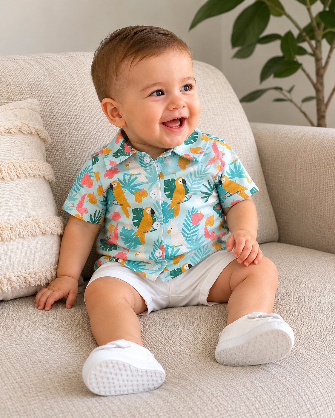 Tropical Parrots Button Shirt | 100% Organic Cotton Baby & Toddler Shirt