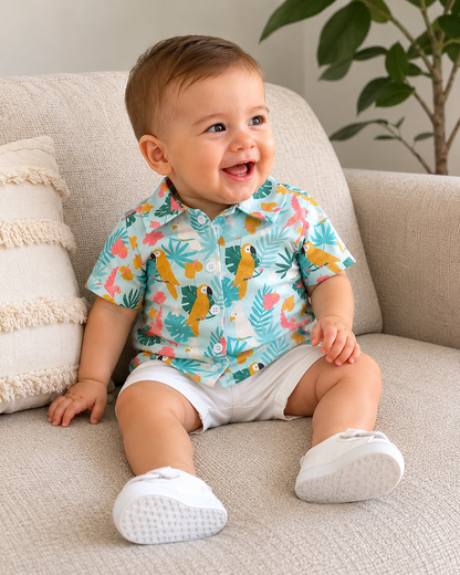 Tropical Parrots Button Shirt | 100% Organic Cotton Baby & Toddler Shirt
