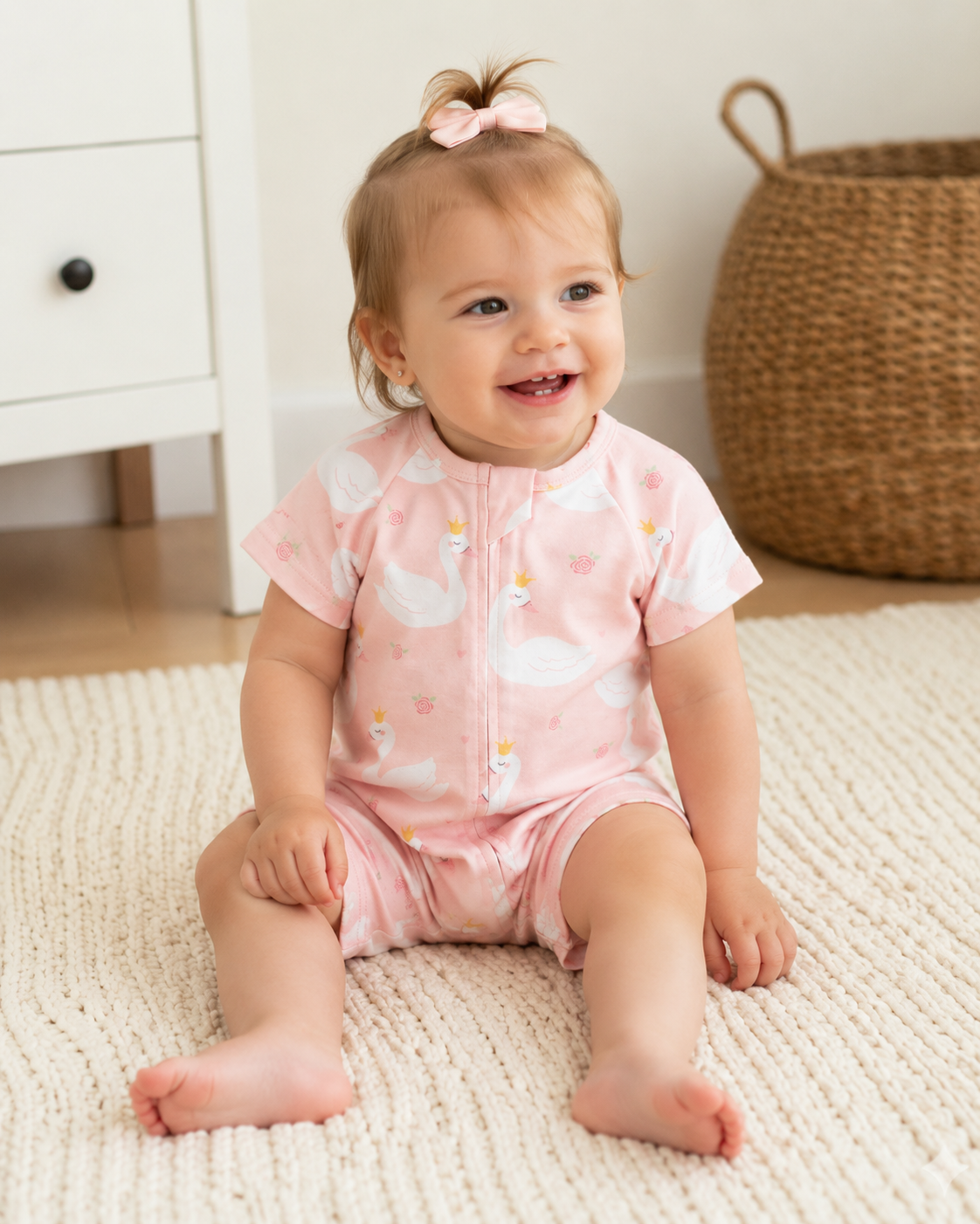 Swan Princess Short Sleeve 2 Way Zipper Romper | 100% Organic Cotton Baby Romper
