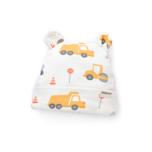 Construction Truck Organic Cotton Double Lined Baby Bear Beanie Hat | Burbaby