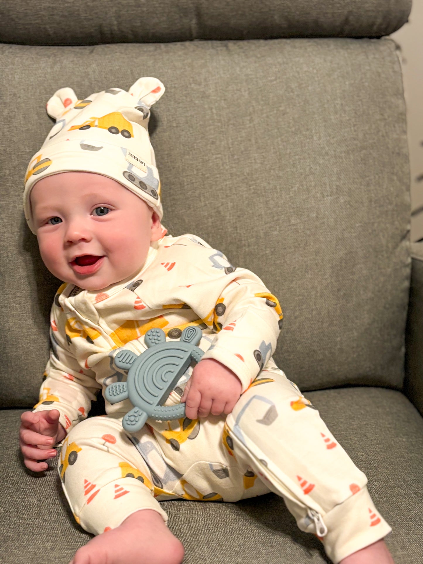 Under Construction Organic Cotton Double Lined Baby Bear Beanie Hat | Burbaby