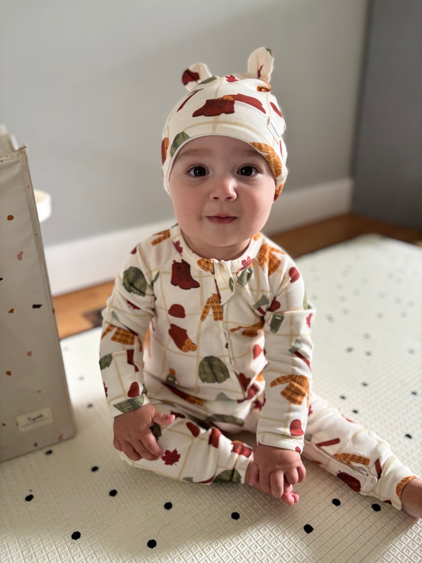 Lumberjack Organic Cotton Canadian Fall Two-Way Zipper Baby Romper | Burbaby