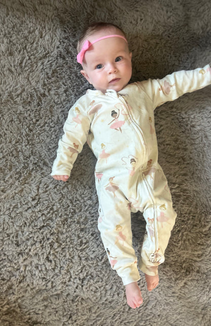 Ballerina Dreams Organic Cotton Two-Way Zipper Baby Romper | Burbaby