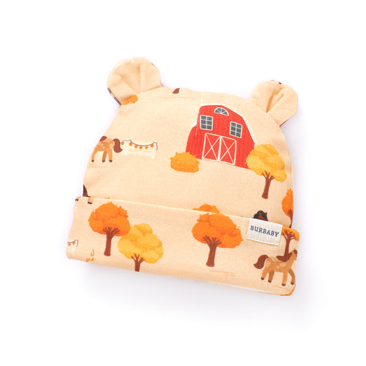 Autumn Farm Organic Cotton Double-Lined Bear Beanie Hat | Burbaby