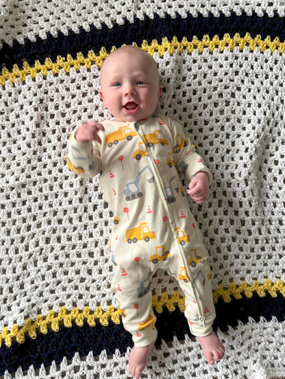 Under Construction Organic Cotton Two-Way Zipper Baby Romper | Burbaby