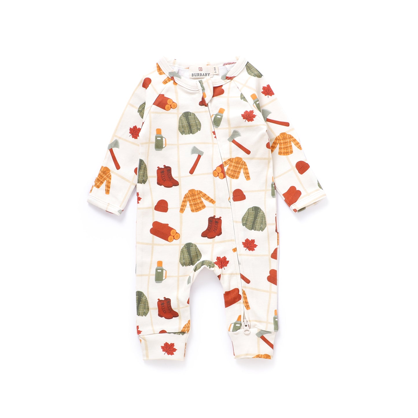 Lumberjack Organic Cotton Canadian Fall Two-Way Zipper Baby Romper | Burbaby