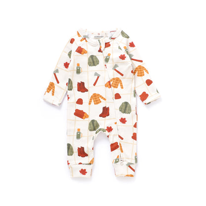 Lumberjack Organic Cotton Canadian Fall Two-Way Zipper Baby Romper | Burbaby