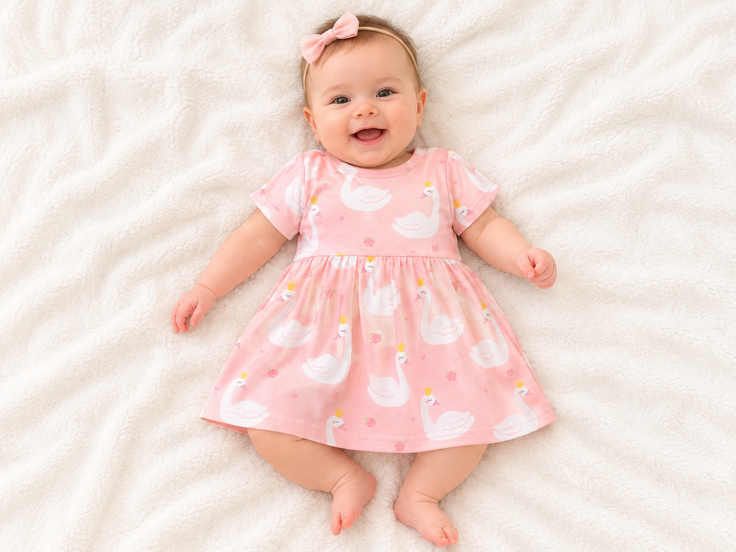 Swan Princess Short Sleeve Button Dress | 100% Organic Cotton Baby & Toddler Dress