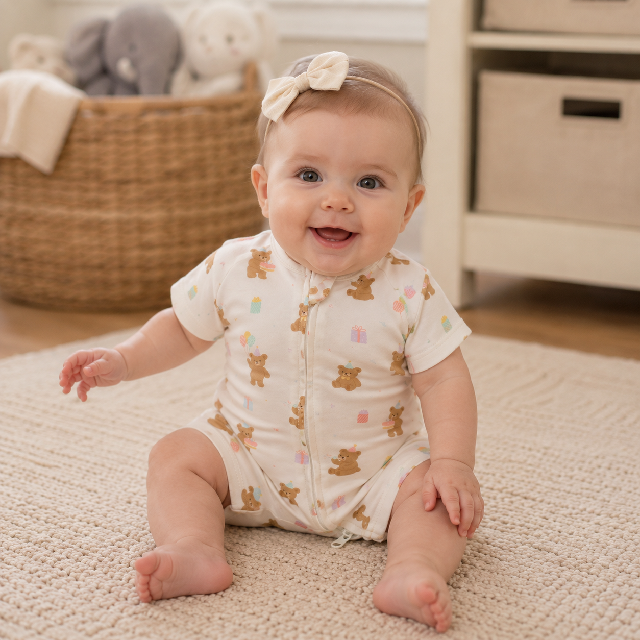 Birthday Bear Blush Short Sleeve Romper