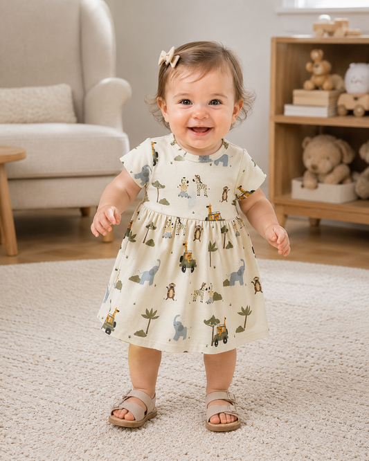 Safari Adventure Short Sleeve Dress | 100% Organic Cotton Baby & Toddler Dress