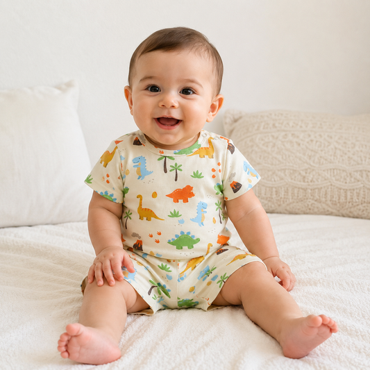 Dino Adventure Short Sleeve 2 Way Zipper Romper | 100% Organic Cotton Baby Romper