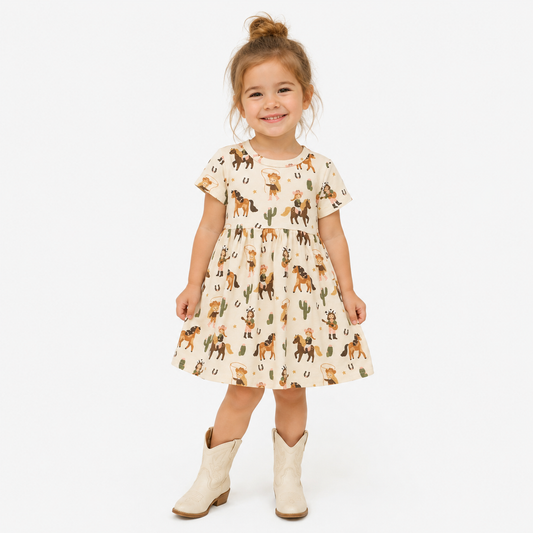 Wildflower Cowgirl Short Sleeve Button Dress | 100% Organic Cotton Baby & Toddler Dress