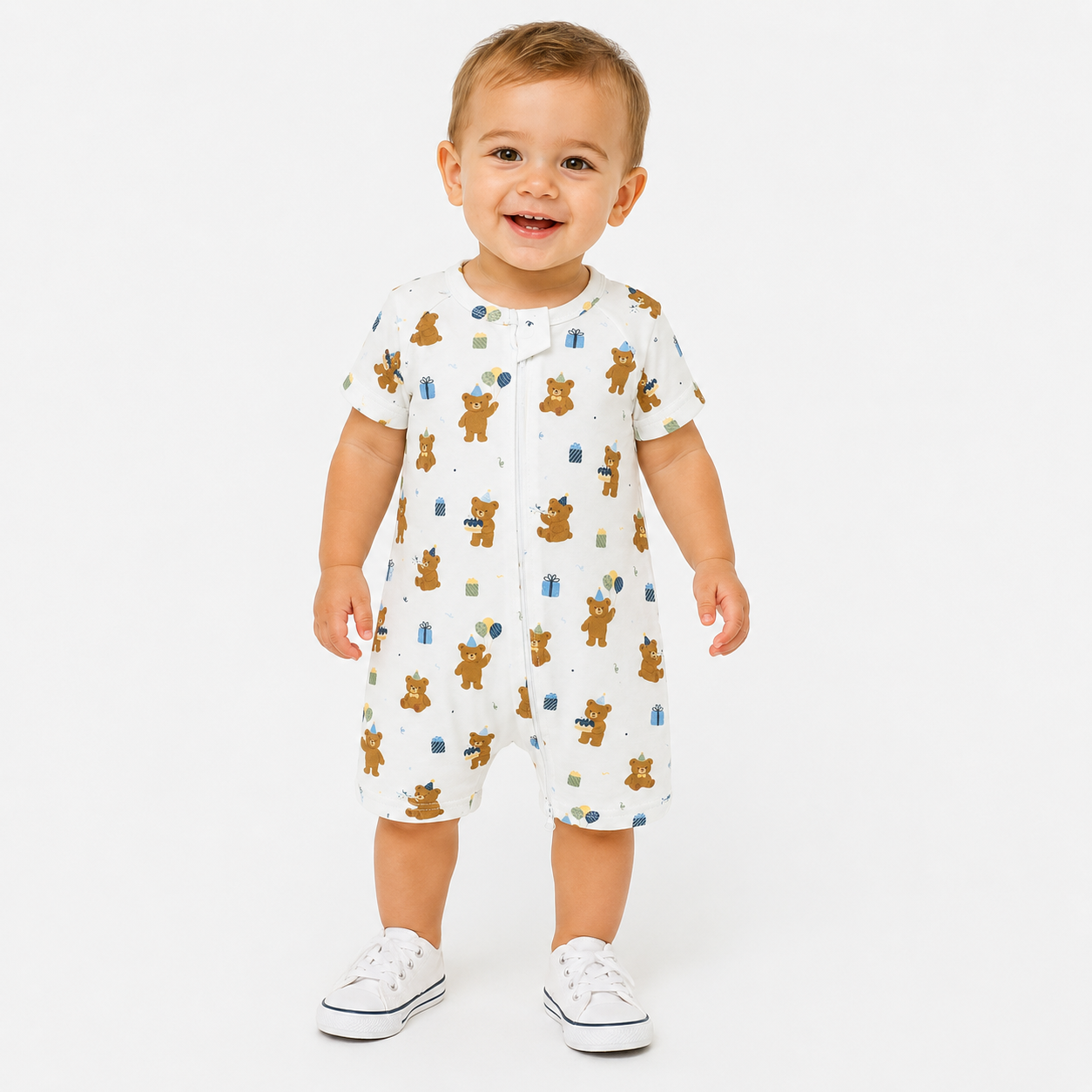 Birthday Bear Short Sleeve Romper