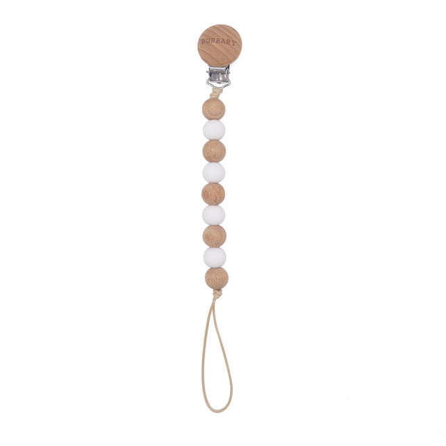Silicone Pacifier Clip with Beechwood Clip | Safe, Durable & Stylish Clip for Babies | Food Grade Silicone & Eco-Friendly Beechwood"