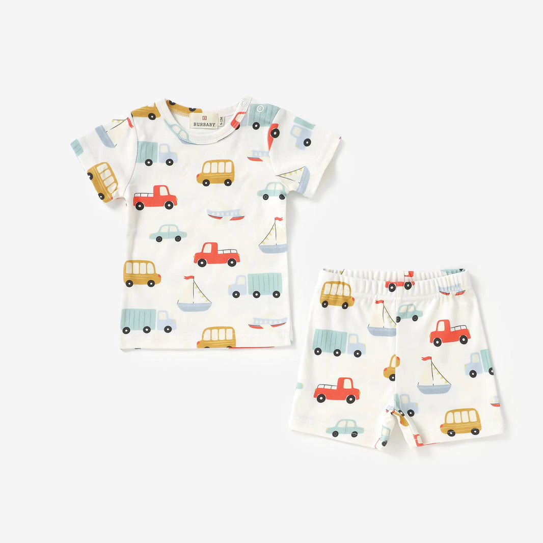 Adventure Wheels Short Sleeve Shorts Set | 100% Organic Cotton Baby & Toddler Outfit