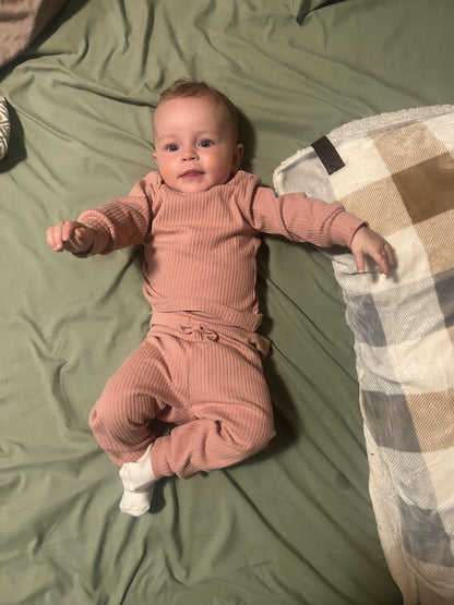 2 Piece Ribbed Lounge Set Pajamas | 95% Organic Cotton and 5% Spandex | Soft, Comfortable & Stylish Sleepwear for All Day Relaxation